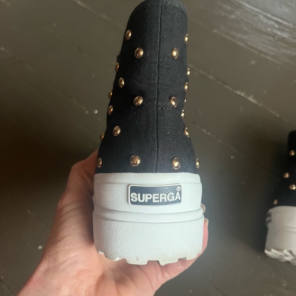 Superga Alpina Studded Women's Black and Gold High-Top Sneakers - Picture 4 of 7